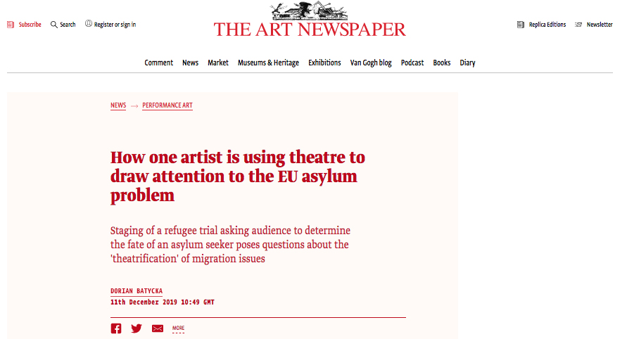 Art Newspaper about Refugee on Trial and Eu Asylum law and performance art